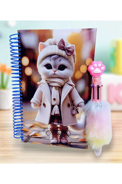 izmir yazici servis Puffy Cover Bazaar Cat Printed Notebook 6 Colors Writing Plush Pen Gift Note Memo Souvenir Homework Daily