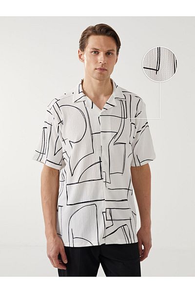 LC Waikiki Cămașă pentru bărbați cu mânecă scurtă, cu model, sezon nou - S57288Z8