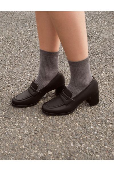 Cabani Black Genuine Leather - 100% Thick Heel Women's Shoes