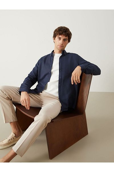 LC Waikiki SOUTHBLUE Slim Fit μακρυμάνικο ανδρικό πουκάμισο Dobby