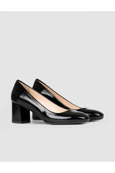Cabani Jurdan Sole Genuine Leather Black Women's Thick Heeled Shoes