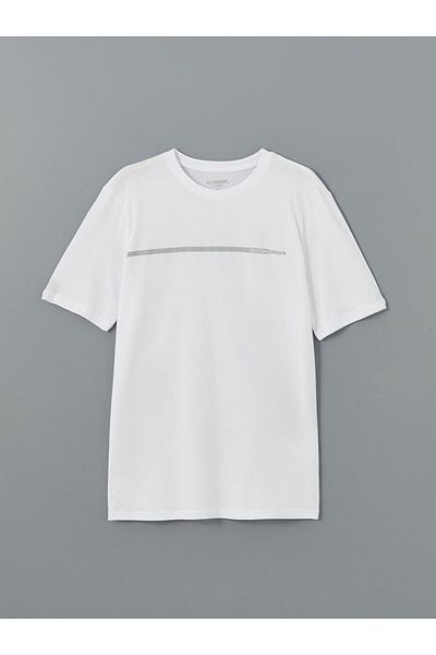 LC Waikiki Tricou pentru bărbați din bumbac pieptănat cu mânecă scurtă cu decolteu și imprimeu de sezon nou - S55457Z8