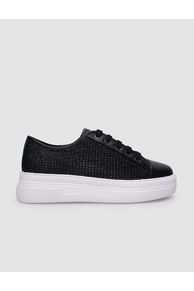 Cabani Black Genuine Leather - 100% Lace-up Women's Sports Shoes