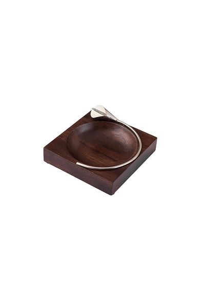 Dania Indian Wood Nut Serving Platter with Silver Rose Brooch 18cm