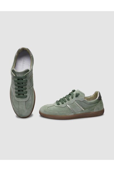 Cabani %100 Hakiki Deri Yeşil Süet Bağcıklı Kadın Sneaker