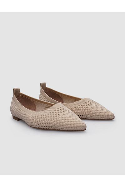 Cabani Beige Pointed Toe Knitwear Women's Ballerinas