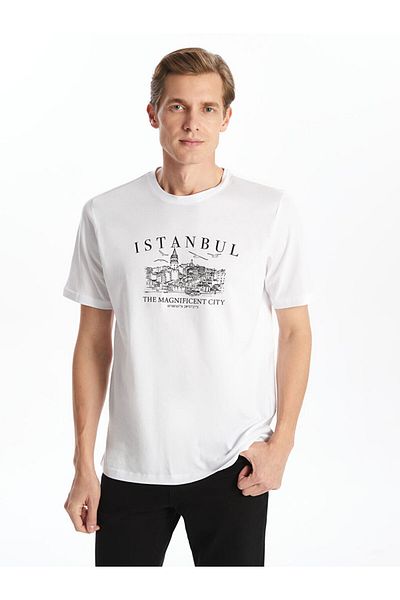 LC Waikiki Ανδρικό μπλουζάκι LCWAIKIKI Classic Crew με κοντό μανίκι Istanbul με στάμπα χτενισμένο βαμβακερό