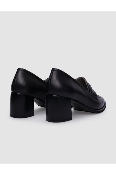 Cabani Black Genuine Leather - 100% Thick Heel Women's Shoes