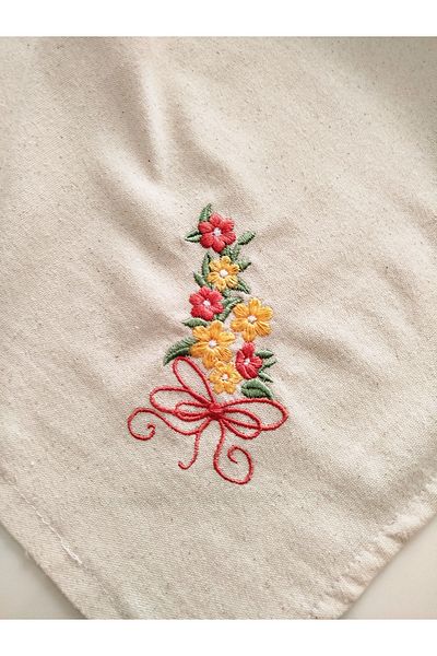 denizli hatırası Buldan Raw Linen Authentic Soft Embroidered 115X115 cm Tablecloth
