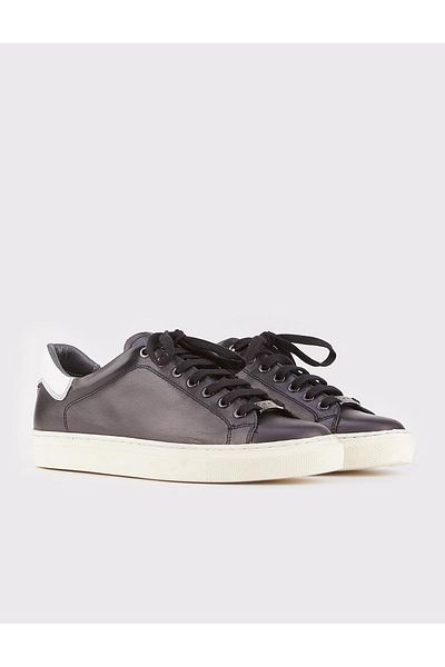 Cabani Genuine Leather Black Sneaker Lace-Up Women's Sports Shoes