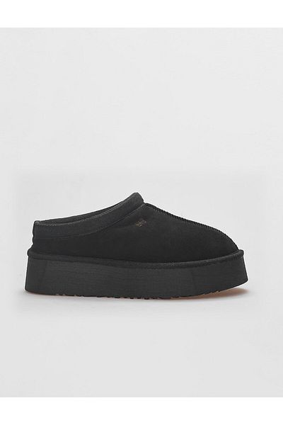 Cabani Genuine Leather Black Nubuck Women's Shoes with Fur Inside