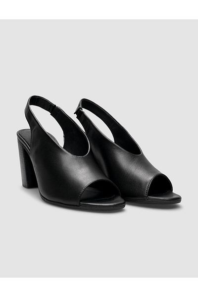 Cabani 100% Genuine Leather Black Women's Heeled Sandals with Elastic Back