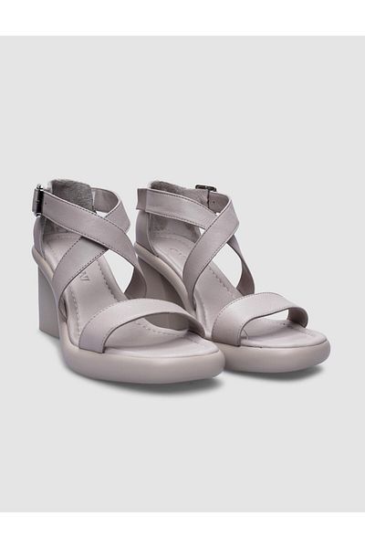 Cabani Gray Buckle 100% Genuine Leather Women's Heeled Sandals