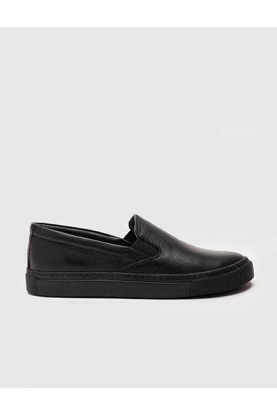 Cabani Laceless Genuine Leather Black Women's Flat Shoes