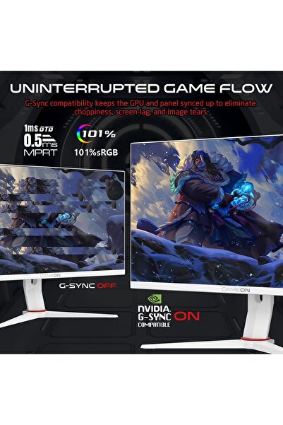 GAMEON شاشة ألعاب GOA27FHD180IPS Artic Pro-Series، بيضاء، مقاس 27 بوصة، لوحة IPS بدقة 1920x1080 بكسل