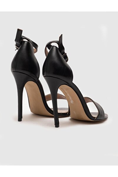 Cabani Neolit Sole Buckle Detailed Genuine Leather Black Women's Heeled Shoes