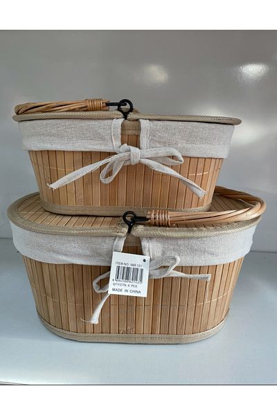 Kayra Stone 2-Piece Wicker Basket, Set of 2, Organizer, Organizer, Kitchen Basket, Large 33*23cm Small 28-18cm
