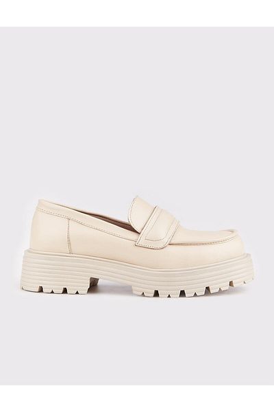 Cabani Genuine Leather Beige Women's Casual Shoes
