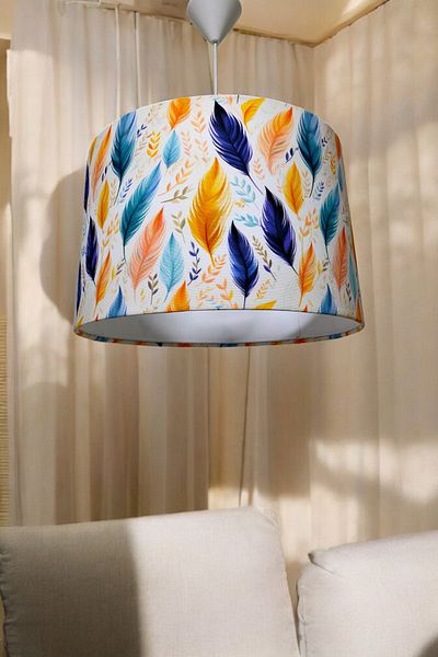 Göksu Lighting Fabric Feather Model (40Cm-30Cm) Chandelier Living Room Hall Entrance Balcony