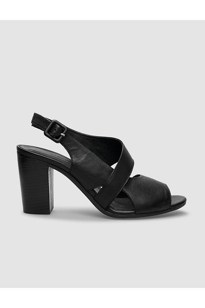Cabani 100% Genuine Leather Black Side Buckle Women's Heeled Sandals