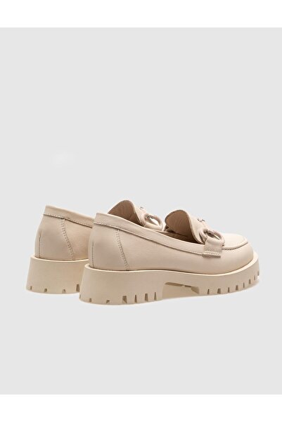 Cabani Genuine Leather Beige Buckle Women's Casual Shoes