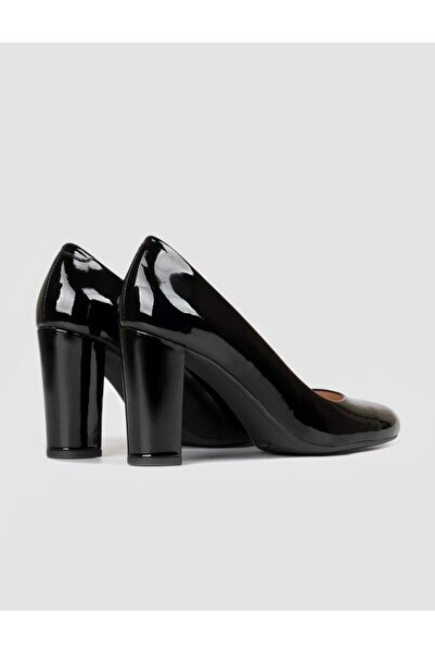 Cabani Jurdan Sole Genuine Leather Black Women's Thick Heeled Shoes