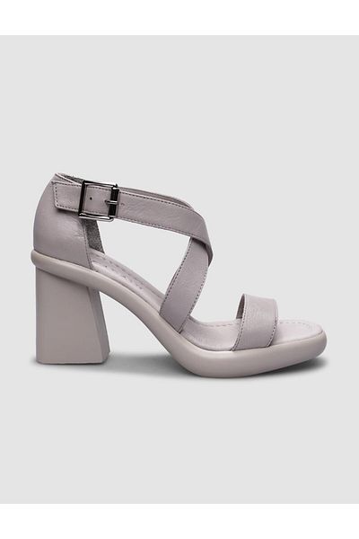 Cabani Gray Buckle 100% Genuine Leather Women's Heeled Sandals