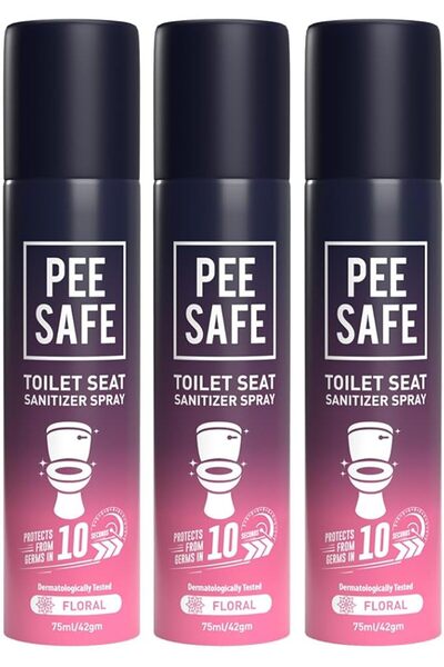 Pee Safe بخاخ مطهر لمقعد المرحاض من PeeSafe - 75 مل (عبوة من 3 قطع، برائحة الزهور) | يحمي من 99.9% من الجراثيم | مزيل للرائحة