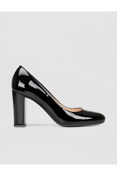 Cabani Jurdan Sole Genuine Leather Black Women's Thick Heeled Shoes