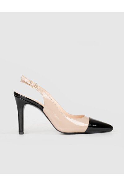 Cabani Hakiki Deri Bej - Siyah Kadın İnce Topuklu Ayakkabı