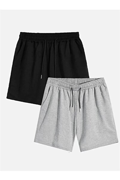 berfmoda 2 ADET SİYAH VE GRİ MEVSİMLİK RAHAT  ŞORT TER TUTMAZ