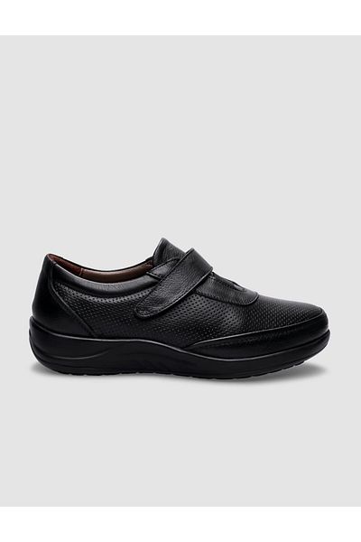 Cabani Black 100% Genuine Leather - Velcro Comfort Women's Shoes