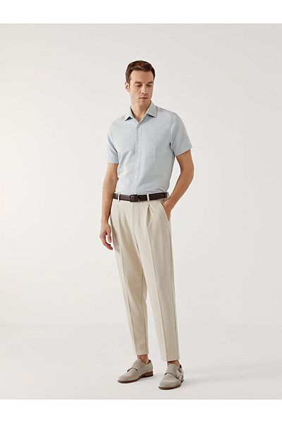 LC Waikiki Formal Beige Regular Fit Short Sleeve Dobby Men's Shirt