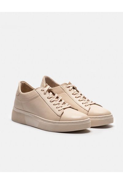 Cabani Genuine Leather Beige Lace-Up Women's Sports Shoes