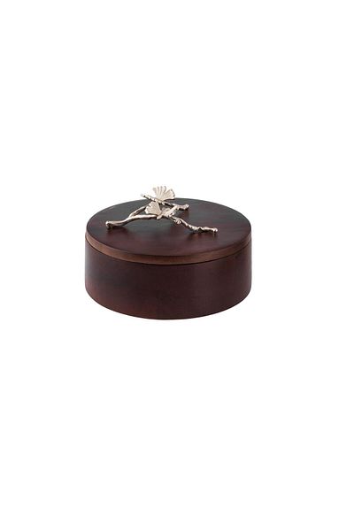 Dania Round wooden box with silver brooch, size 20 cm