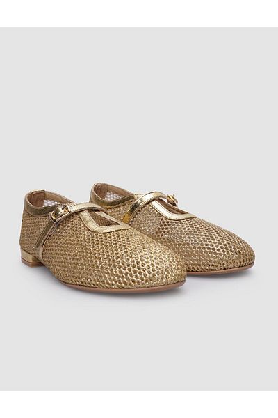 Cabani Women's Ballerinas - 100% Genuine Leather, Golden Yellow, Mesh Buckle Detail