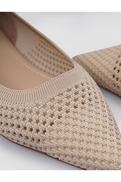 Cabani Beige Pointed Toe Knitwear Women's Ballerinas
