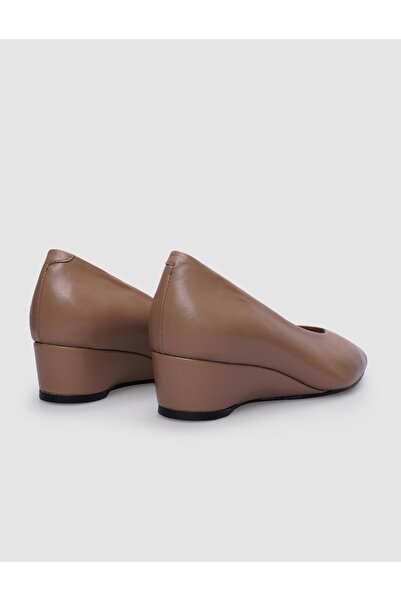 Cabani Beige Colored 100% Genuine Leather Women's Wedge Heel Shoes