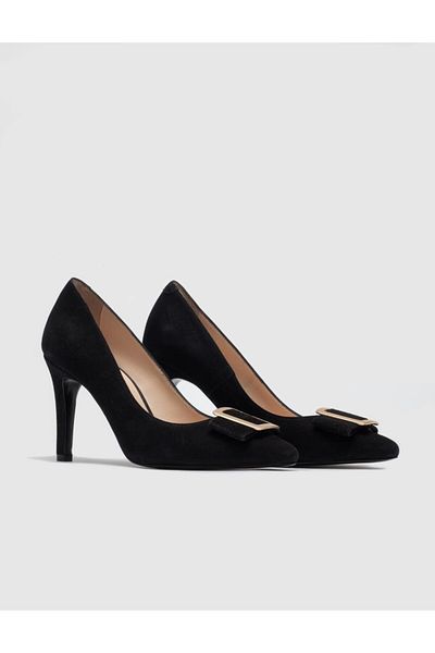 Cabani Genuine Leather Black Women's Heeled Shoes