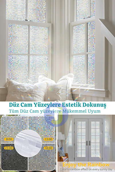 Technojet Statik Buzlu Desenli Cam Kaplama Filmi Duşa Kabin Ofis Balkon Dekorasyon Folyo 60cmx100cm