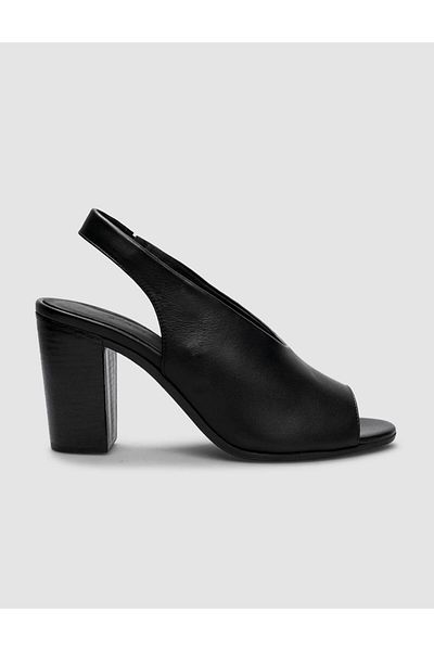 Cabani 100% Genuine Leather Black Women's Heeled Sandals with Elastic Back