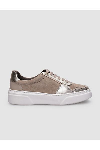 Cabani Beige Colored 100% Genuine Leather Women's Sneakers - Lace-up