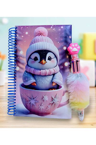 izmir yazici servis Puffy Cover Penguin Printed Notebook 6 Colors Writing Plush Pen Gift Note Memo Souvenir Homework Daily
