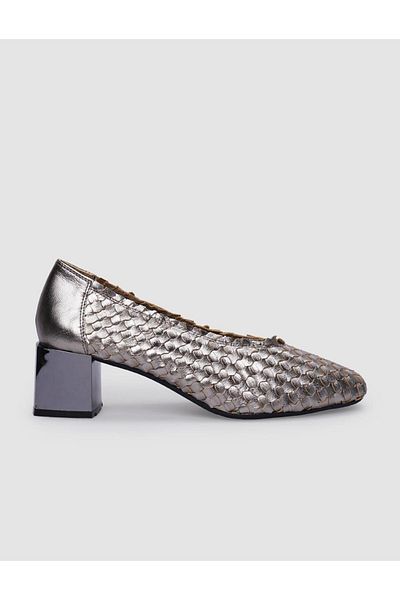 Cabani Anthracite Colored 100% Genuine Leather Women's Thick Heeled Shoes