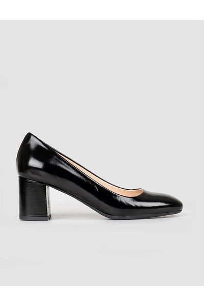 Cabani Jurdan Sole Genuine Leather Black Women's Thick Heeled Shoes