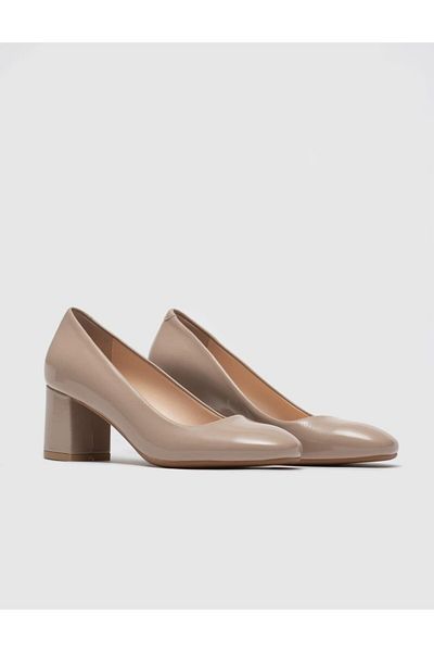 Cabani Genuine Leather Beige Women's Heeled Shoes