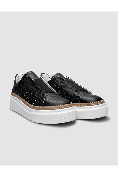 Cabani 100% Genuine Leather Black Women's Sports Shoes with Rubber Detail