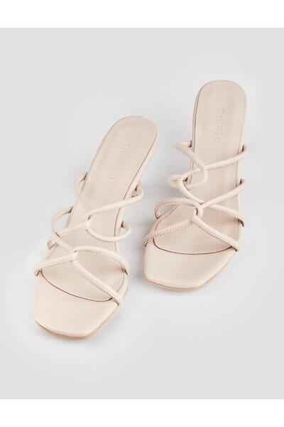 Cabani Crunell Cross-Strapped Beige Women's Thin Heeled Slippers