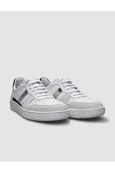 Cabani Pantofi sport alb 100% piele naturală pentru femei - cu șireturi argintii
