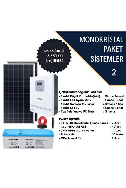 Lexron Ecosol 600w*2 Güneş Paneli 3kw Mppt Akıllı Inverter Hazır Tak Çalıştır Solar Paket Sistem